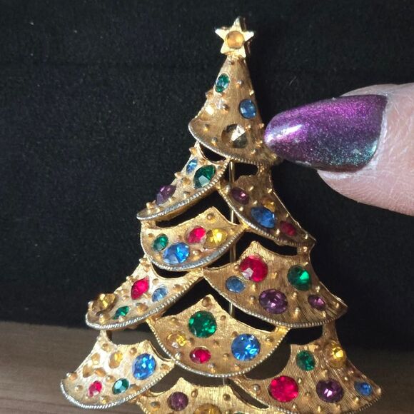 Vintage JJ Christmas tree brooch pin 1960's MCM - Picture 2 of 6